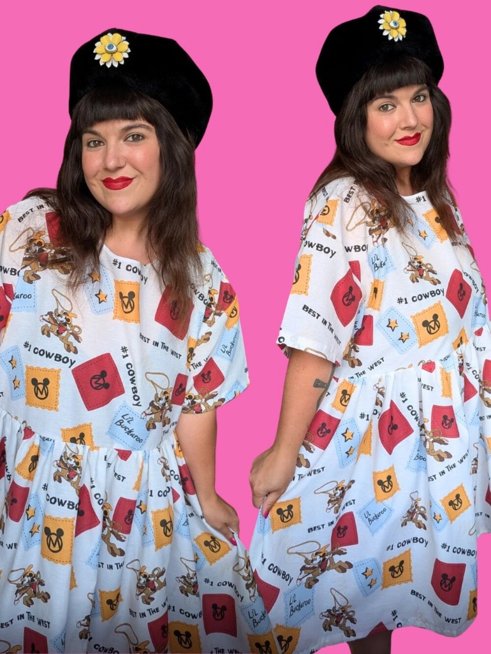 Handmade, Upcycled Disney's Mickey Mouse Cowboy Bedsheet Dress Oversized XL